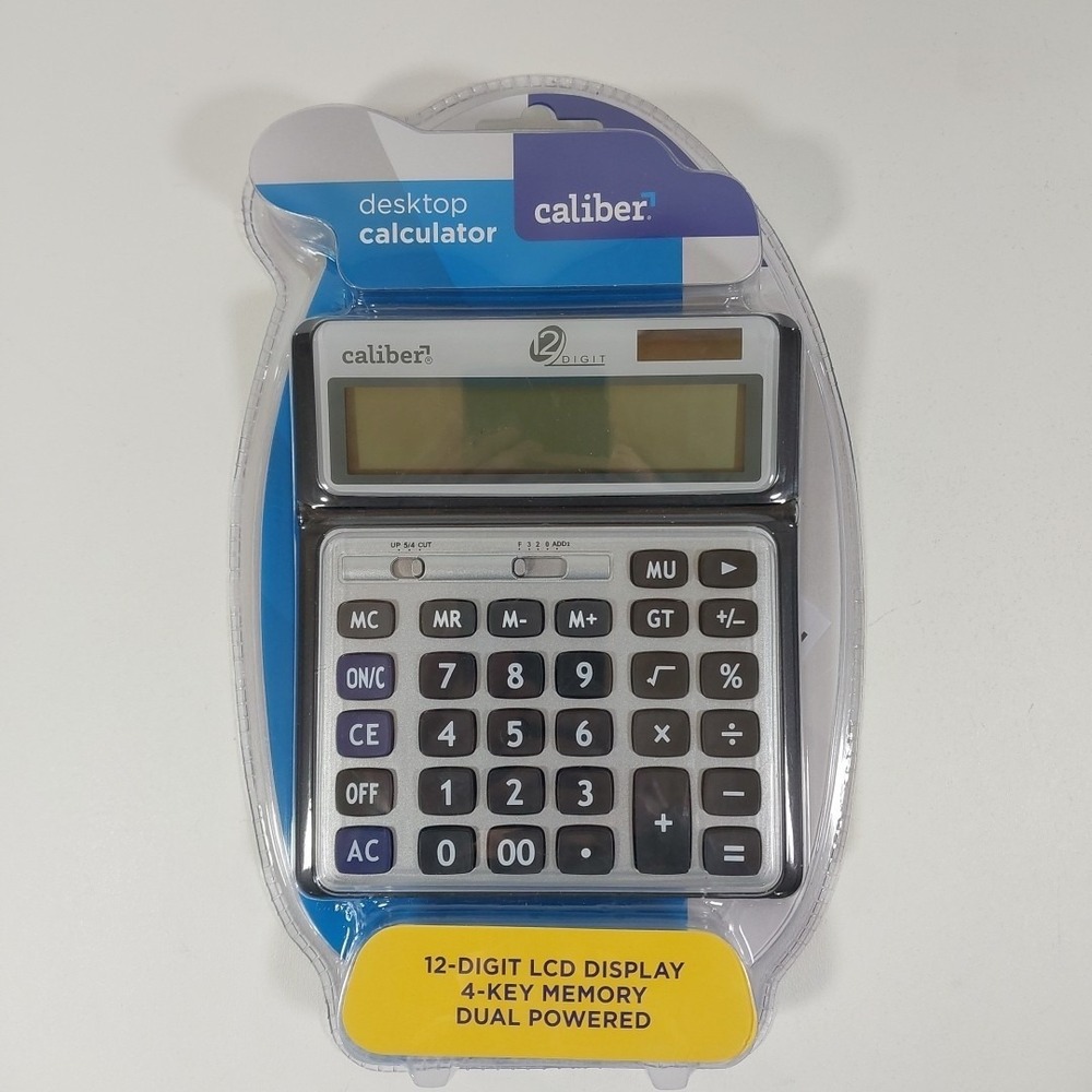 Caliber 12 Digit Desktop‎ Calculator with Large LCD 4 Key Memory Dual Power NEW